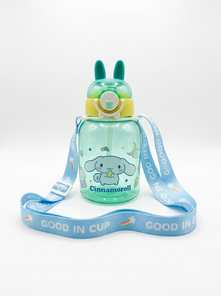 قمقمه کودک نی‌دار طرح سینامورول (Cinnamoroll) - رنگ سبز - بنددار - مدل فانتزی و نشکن