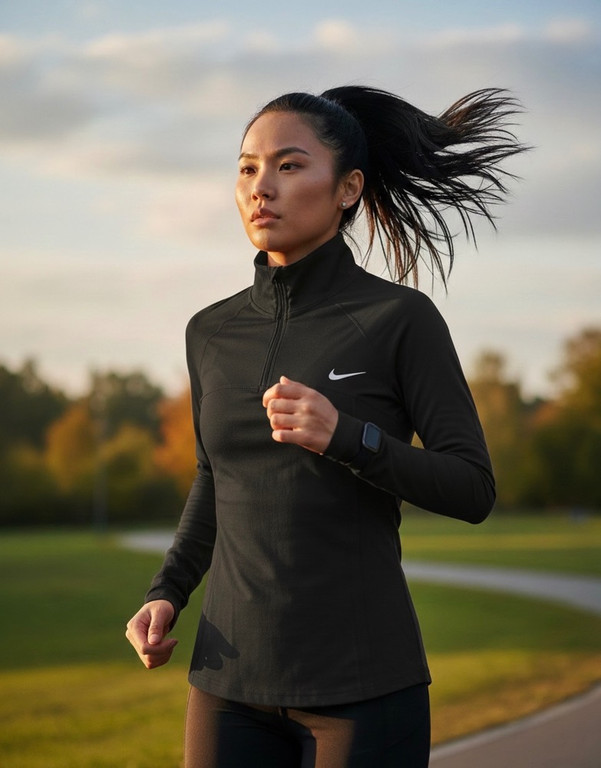 بلوز ورزشی زنانه نایکی مدل Dri-FIT نیم زیپ آستین بلند